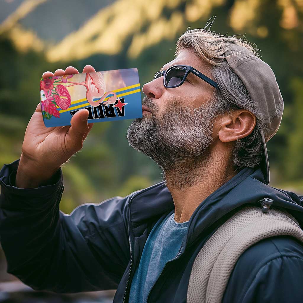 Personalised Aruba Flamingo 4 in 1 Can Cooler Tumbler Tropical Sunset Vibes