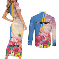 Personalised Aruba Flamingo Couples Matching Short Sleeve Bodycon Dress and Long Sleeve Button Shirt Tropical Sunset Vibes