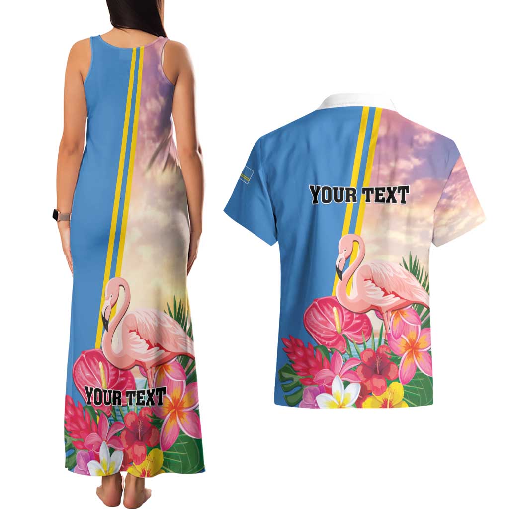 Personalised Aruba Flamingo Couples Matching Tank Maxi Dress and Hawaiian Shirt Tropical Sunset Vibes