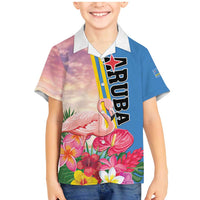 Personalised Aruba Flamingo Family Matching Mermaid Dress and Hawaiian Shirt Tropical Sunset Vibes