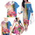 Personalised Aruba Flamingo Family Matching Off The Shoulder Long Sleeve Dress and Hawaiian Shirt Tropical Sunset Vibes