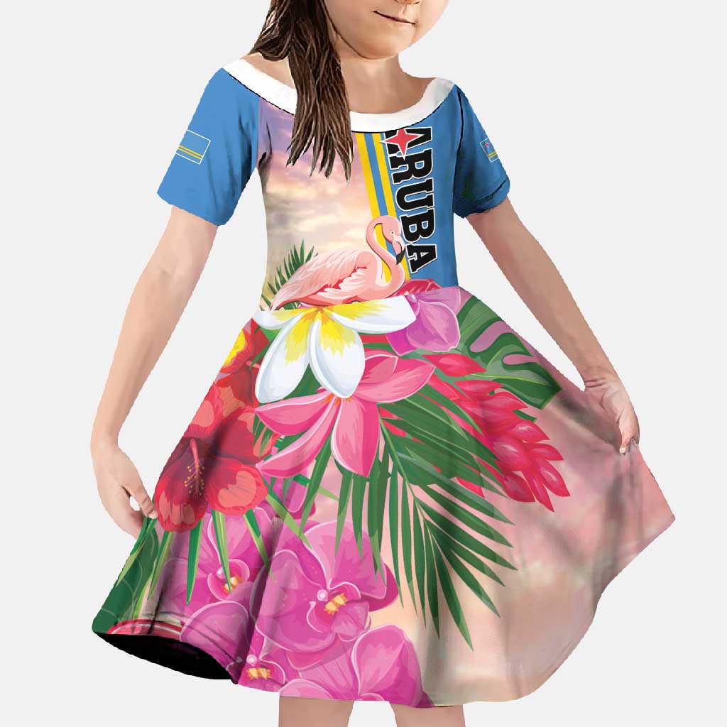 Personalised Aruba Flamingo Family Matching Off Shoulder Maxi Dress and Hawaiian Shirt Tropical Sunset Vibes