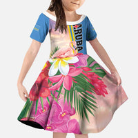 Personalised Aruba Flamingo Family Matching Off Shoulder Maxi Dress and Hawaiian Shirt Tropical Sunset Vibes