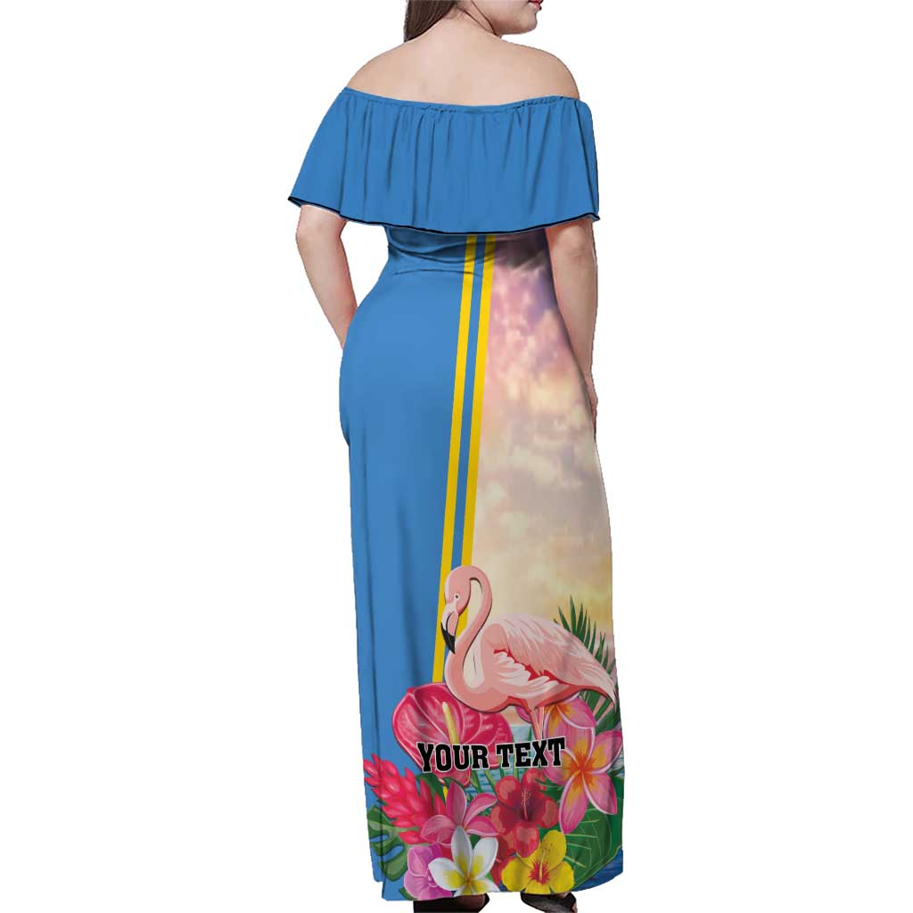 Personalised Aruba Flamingo Family Matching Off Shoulder Maxi Dress and Hawaiian Shirt Tropical Sunset Vibes