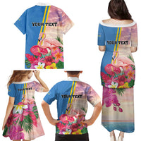 Personalised Aruba Flamingo Family Matching Puletasi and Hawaiian Shirt Tropical Sunset Vibes