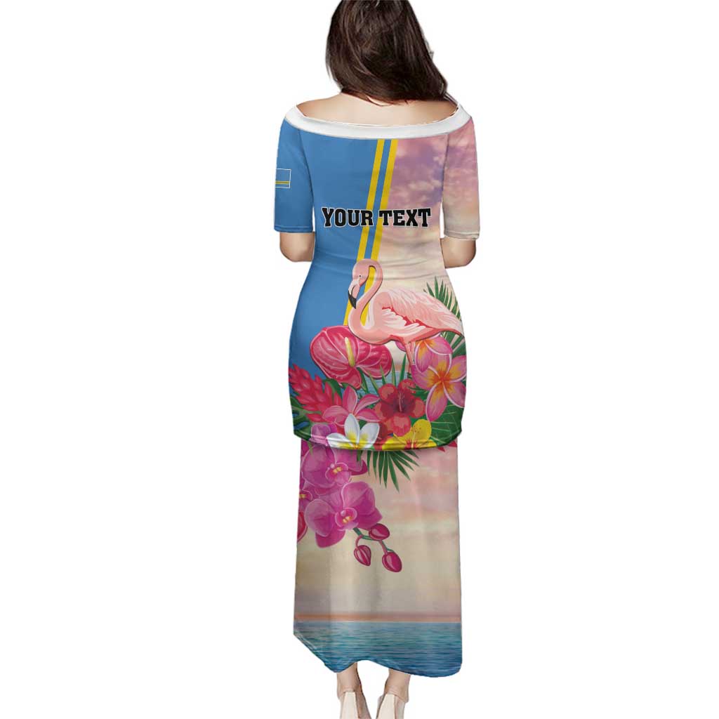 Personalised Aruba Flamingo Family Matching Puletasi and Hawaiian Shirt Tropical Sunset Vibes