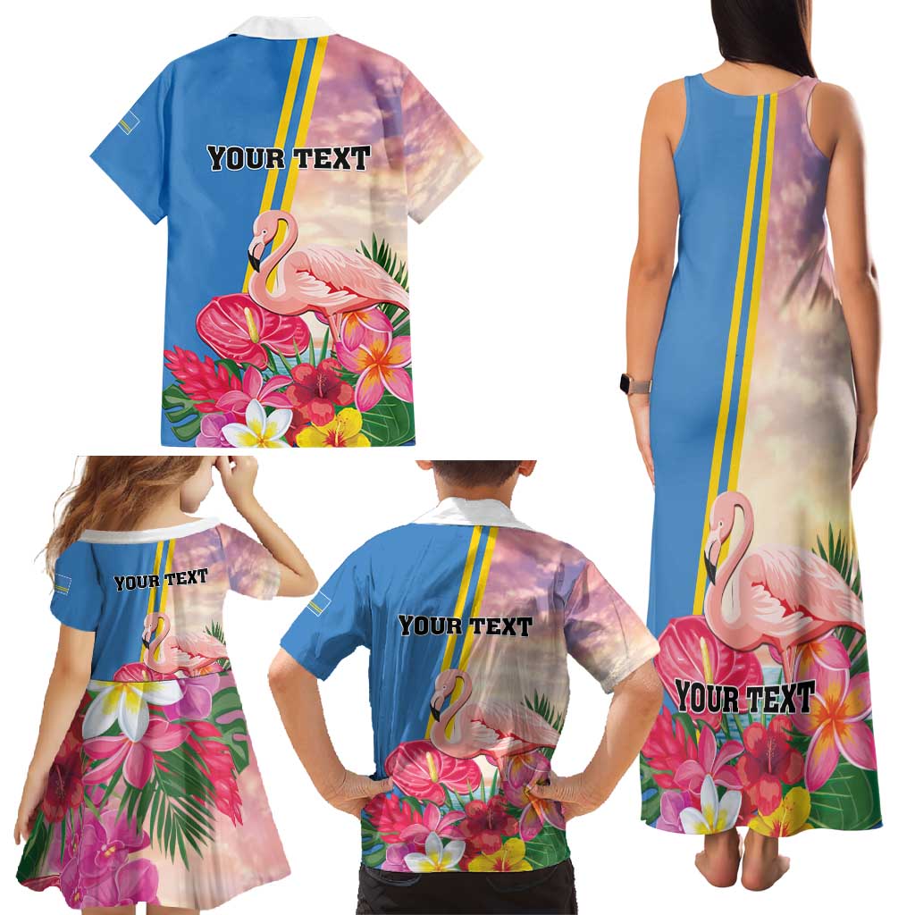 Personalised Aruba Flamingo Family Matching Tank Maxi Dress and Hawaiian Shirt Tropical Sunset Vibes