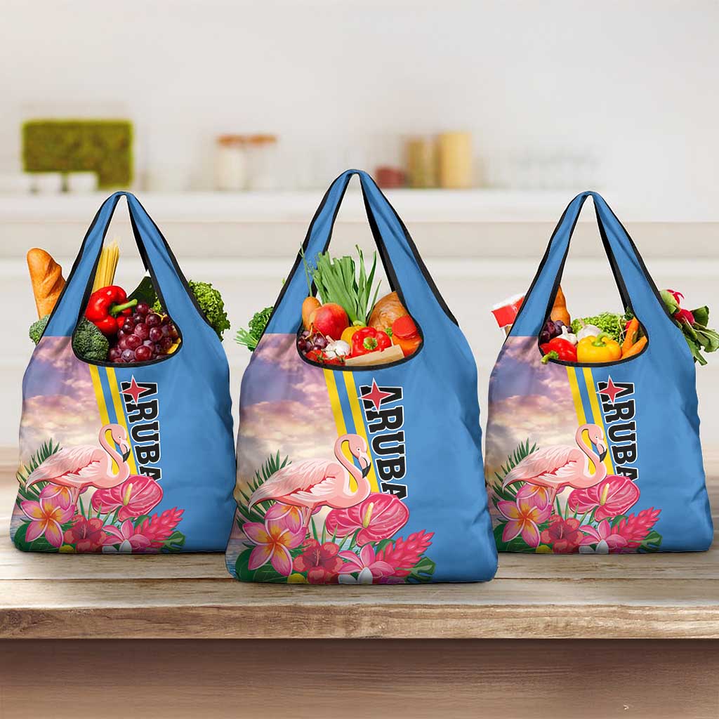 Aruba Flamingo Grocery Bag Tropical Sunset Vibes