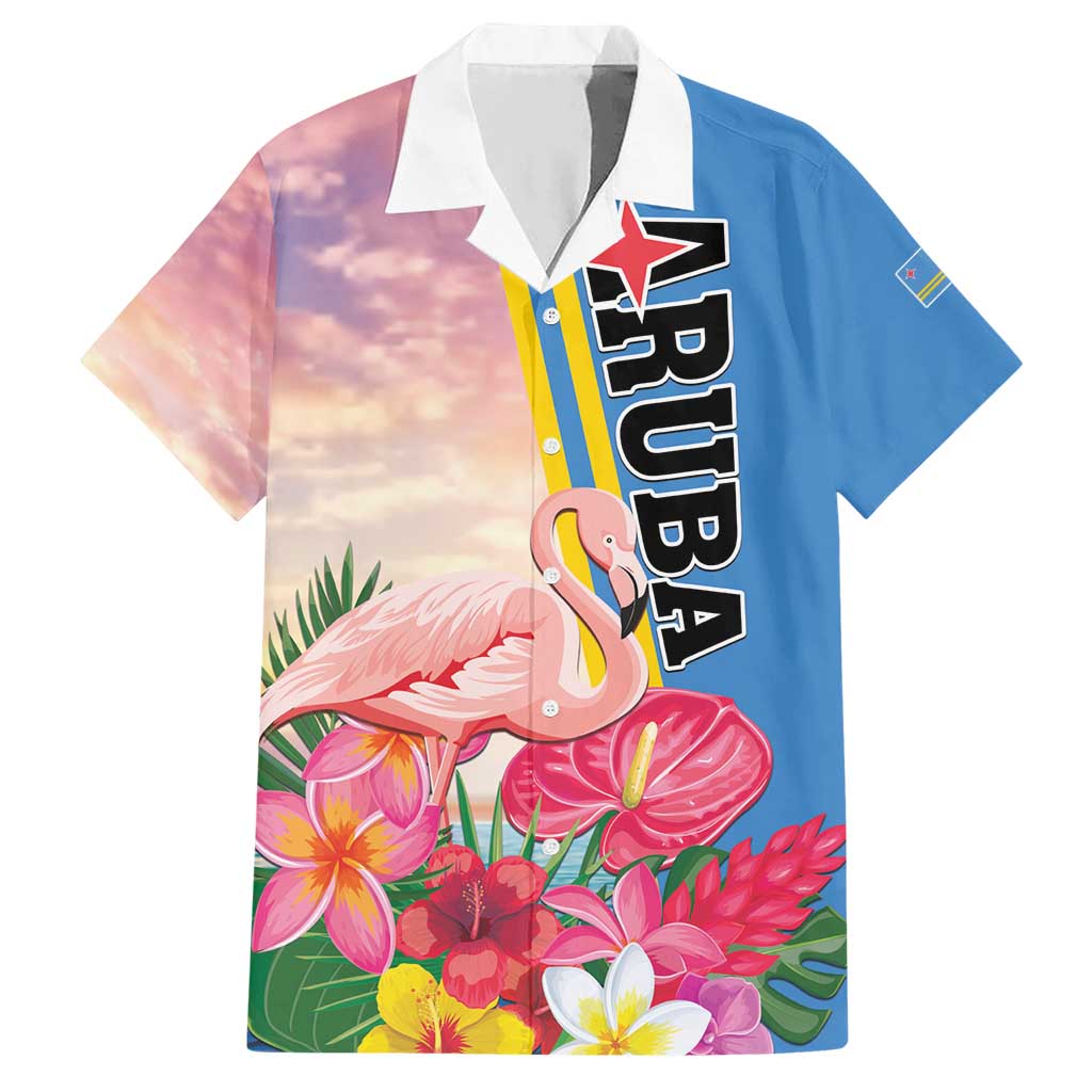 Personalised Aruba Flamingo Hawaiian Shirt Tropical Sunset Vibes