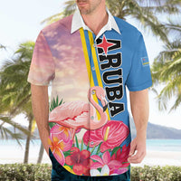 Personalised Aruba Flamingo Hawaiian Shirt Tropical Sunset Vibes