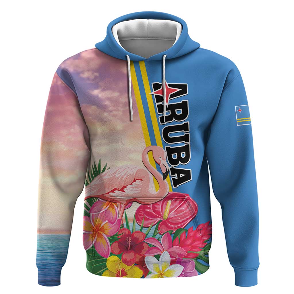 Personalised Aruba Flamingo Hoodie Tropical Sunset Vibes