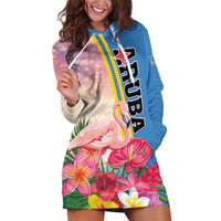 Personalised Aruba Flamingo Hoodie Dress Tropical Sunset Vibes