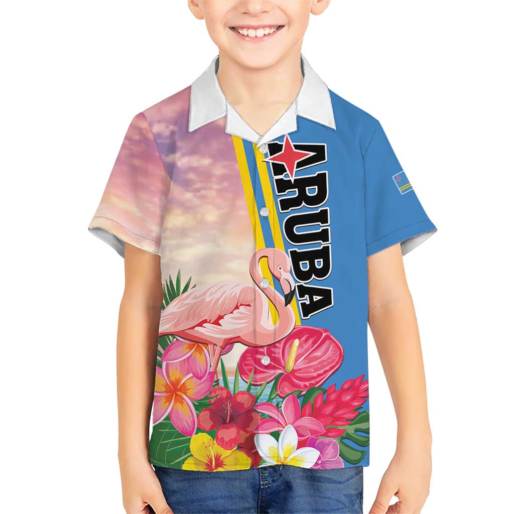 Personalised Aruba Flamingo Kid Hawaiian Shirt Tropical Sunset Vibes