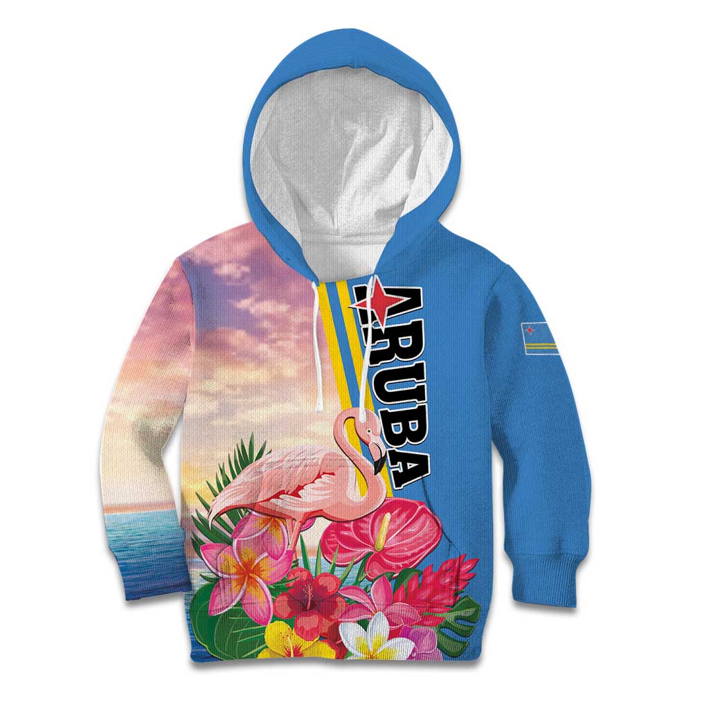 Personalised Aruba Flamingo Kid Hoodie Tropical Sunset Vibes