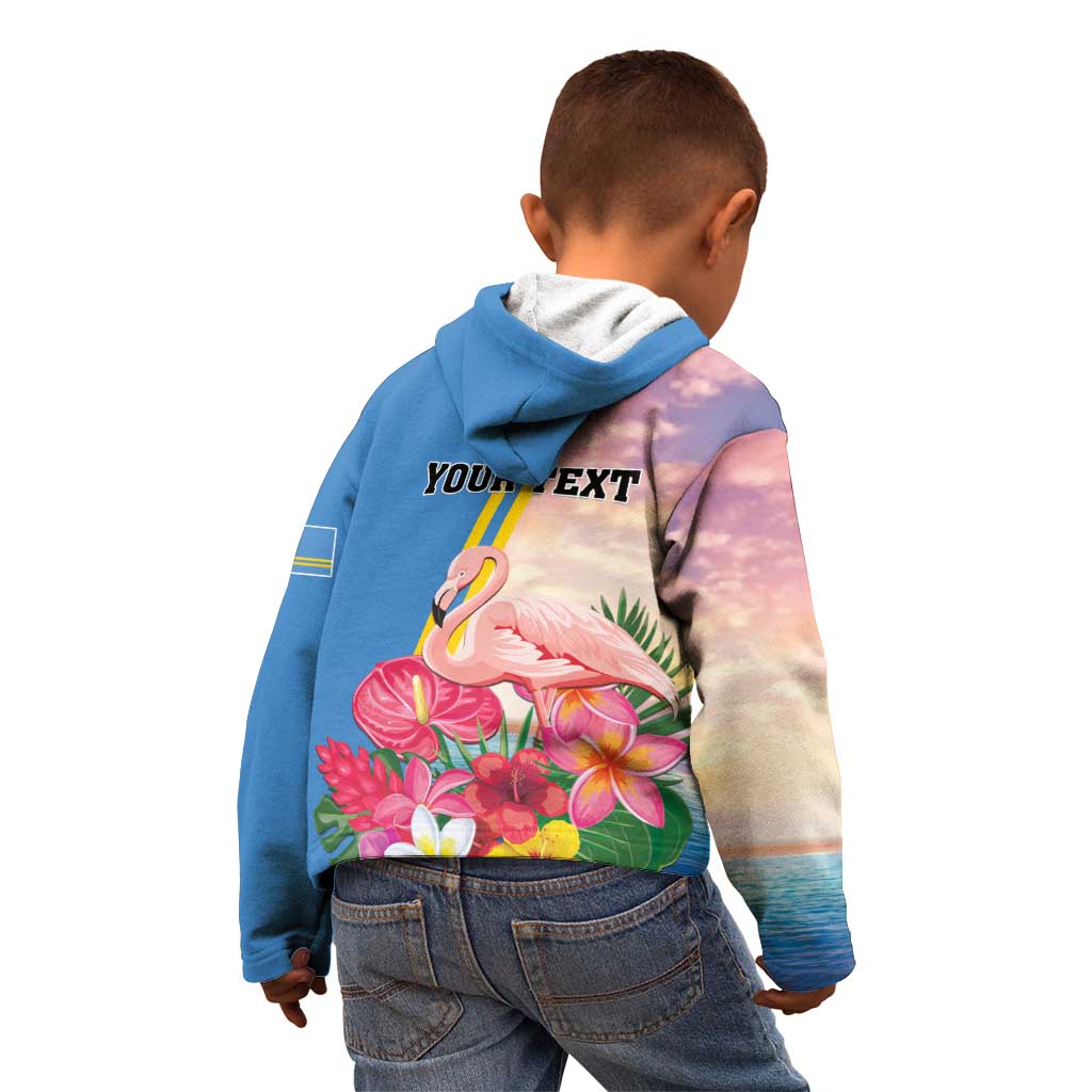 Personalised Aruba Flamingo Kid Hoodie Tropical Sunset Vibes
