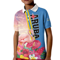 Personalised Aruba Flamingo Kid Polo Shirt Tropical Sunset Vibes