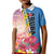 Personalised Aruba Flamingo Kid Polo Shirt Tropical Sunset Vibes