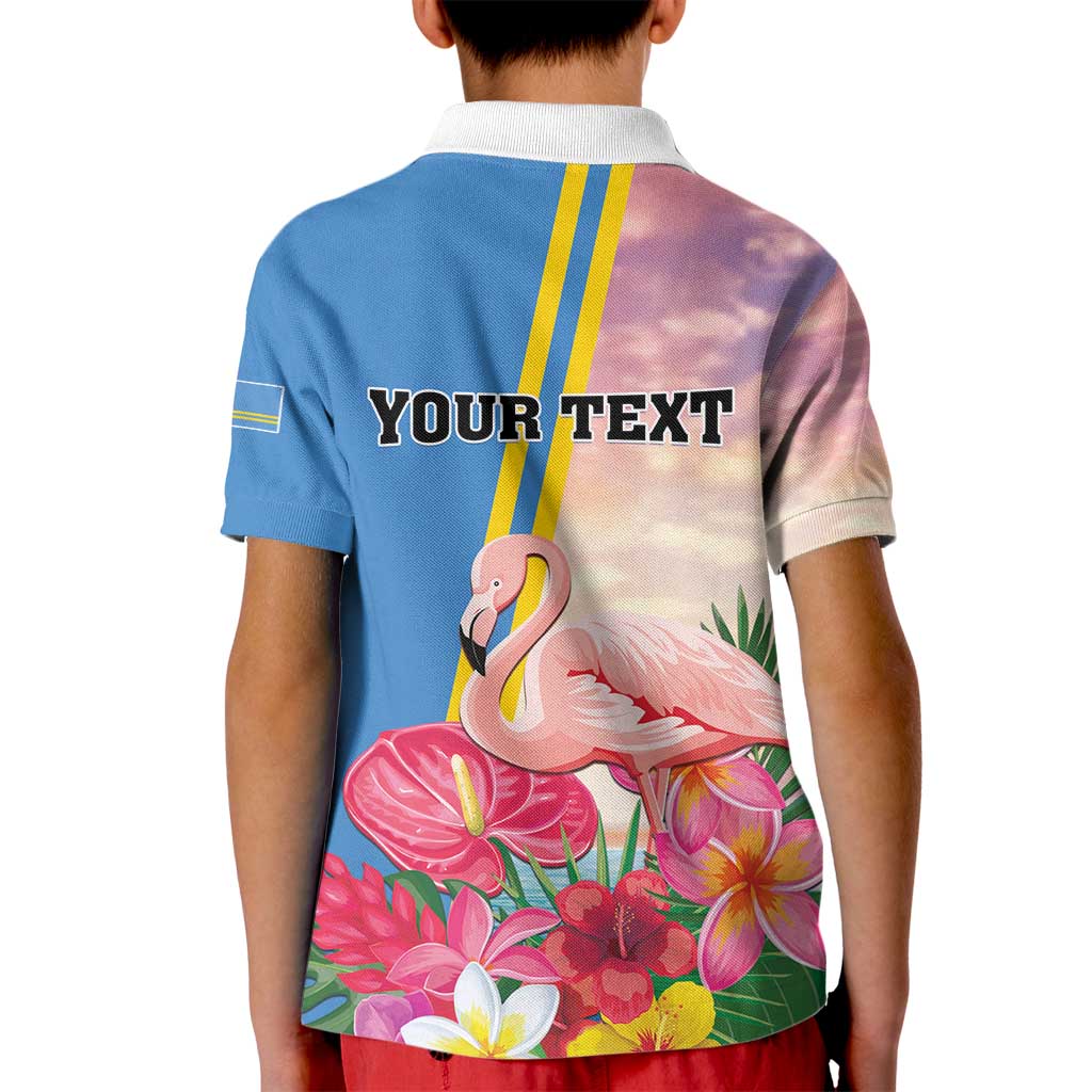 Personalised Aruba Flamingo Kid Polo Shirt Tropical Sunset Vibes