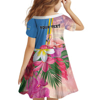 Personalised Aruba Flamingo Kid Short Sleeve Dress Tropical Sunset Vibes