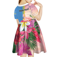 Personalised Aruba Flamingo Kid Short Sleeve Dress Tropical Sunset Vibes