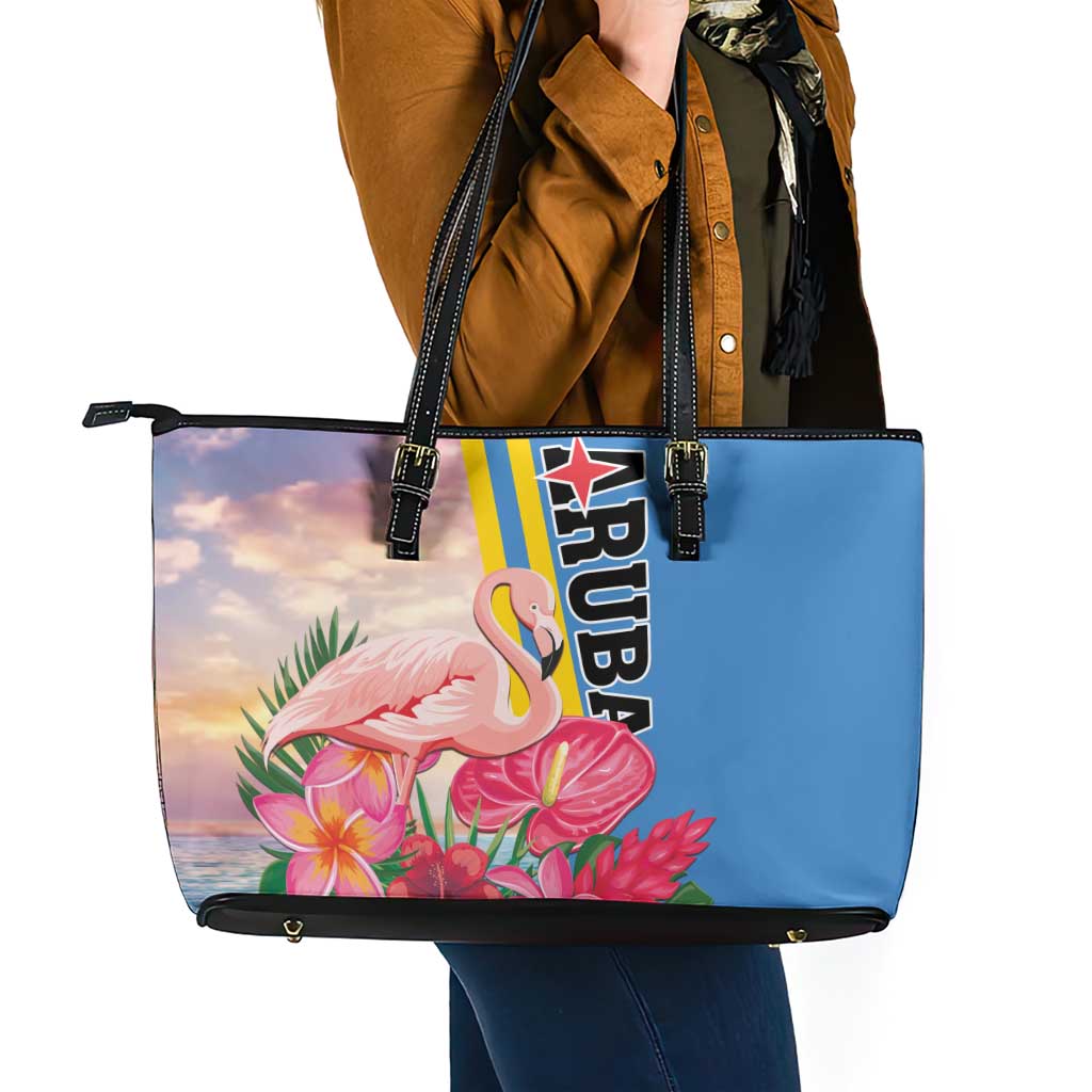 Aruba Flamingo Leather Tote Bag Tropical Sunset Vibes
