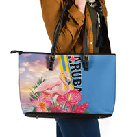 Aruba Flamingo Leather Tote Bag Tropical Sunset Vibes