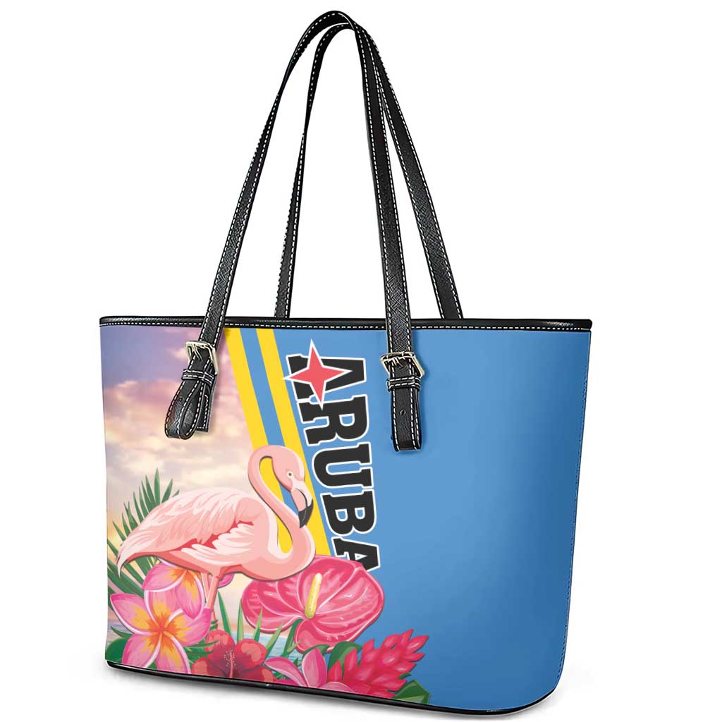 Aruba Flamingo Leather Tote Bag Tropical Sunset Vibes