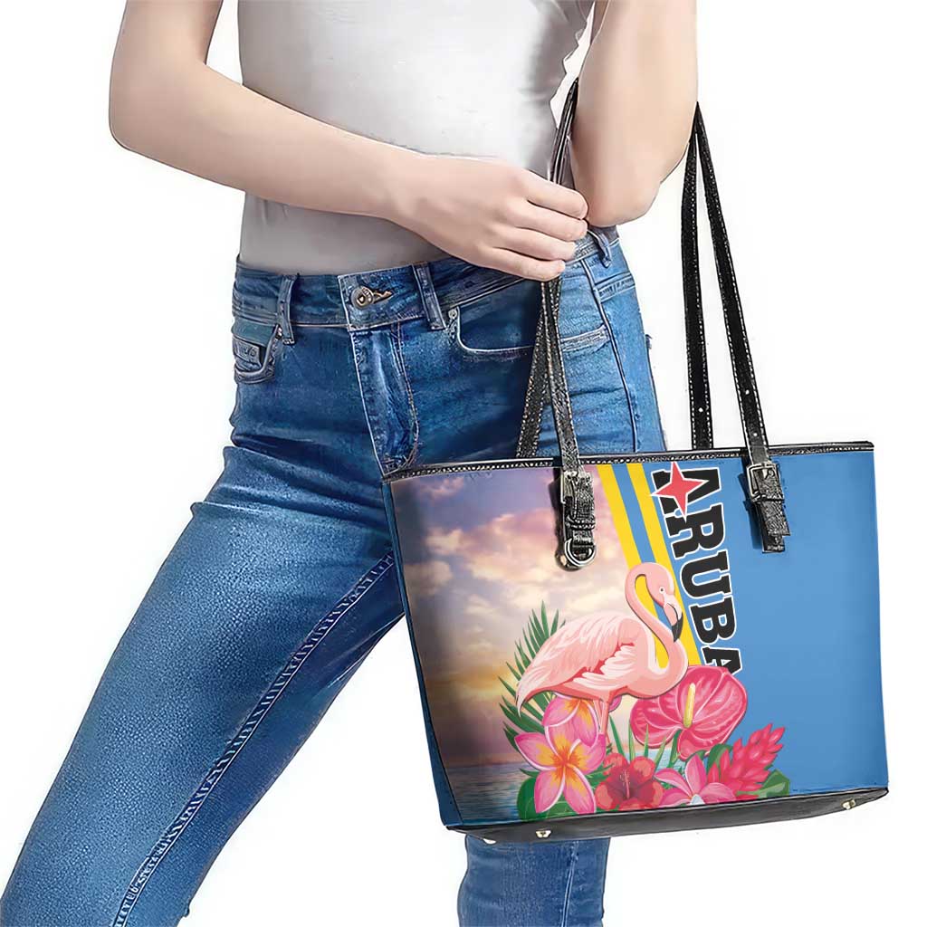 Aruba Flamingo Leather Tote Bag Tropical Sunset Vibes