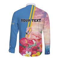 Personalised Aruba Flamingo Long Sleeve Button Shirt Tropical Sunset Vibes
