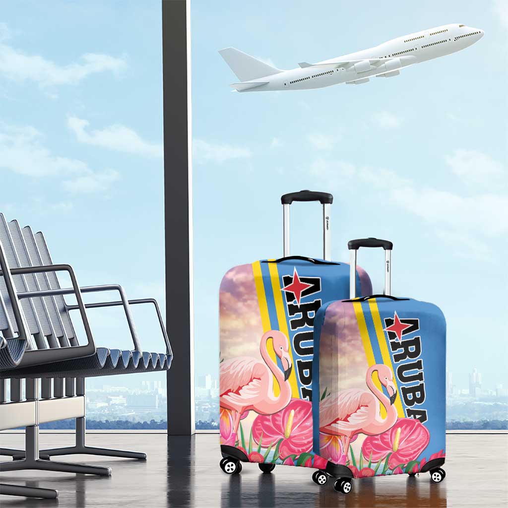 Aruba Flamingo Luggage Cover Tropical Sunset Vibes