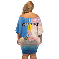 Personalised Aruba Flamingo Off Shoulder Short Dress Tropical Sunset Vibes