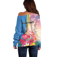 Personalised Aruba Flamingo Off Shoulder Sweater Tropical Sunset Vibes