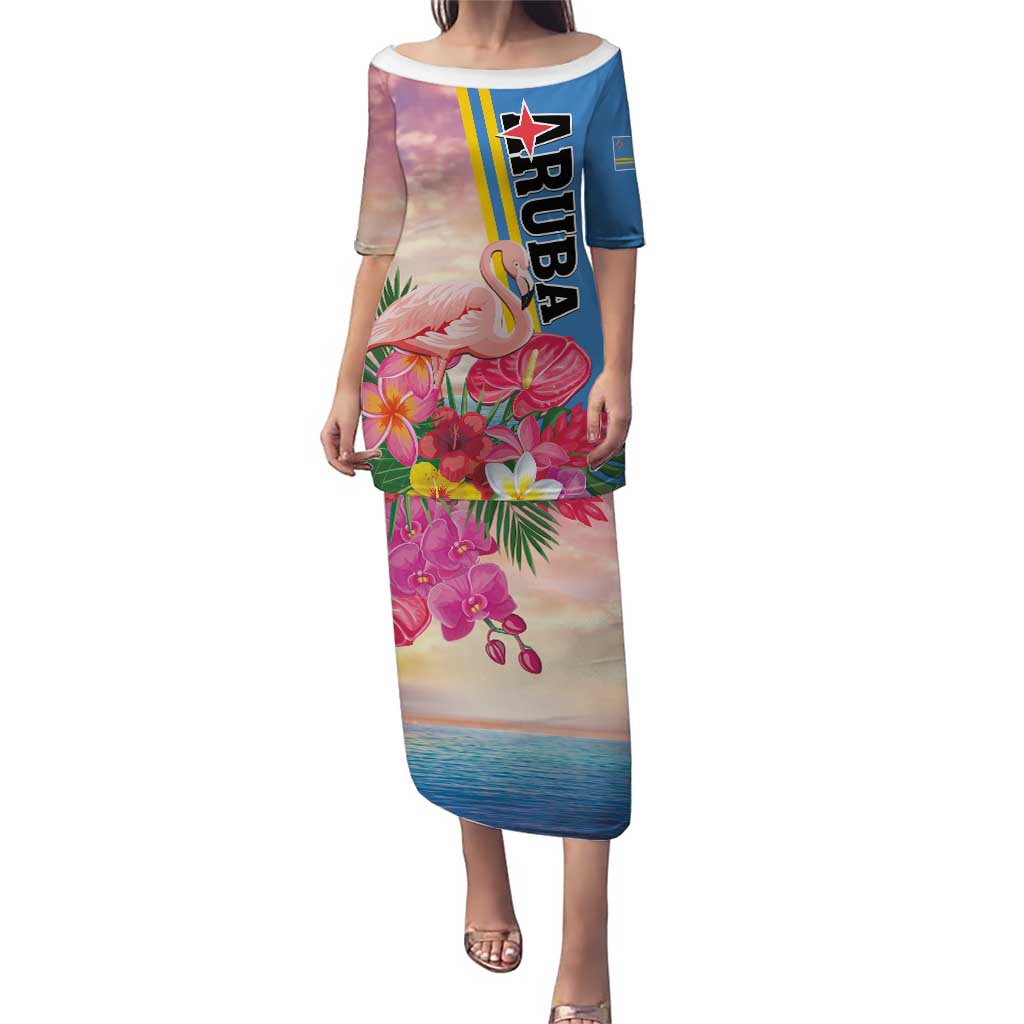 Personalised Aruba Flamingo Puletasi Tropical Sunset Vibes