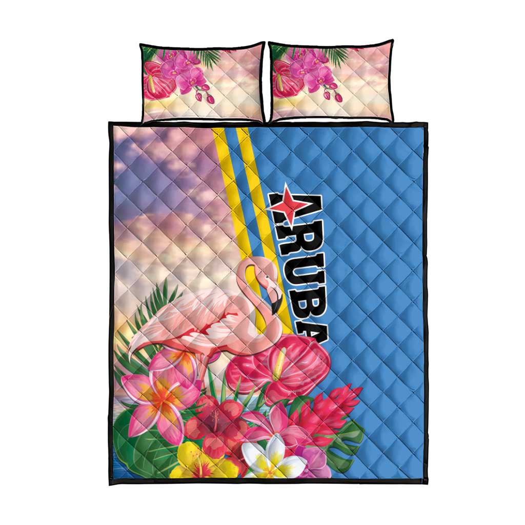 Aruba Flamingo Quilt Bed Set Tropical Sunset Vibes