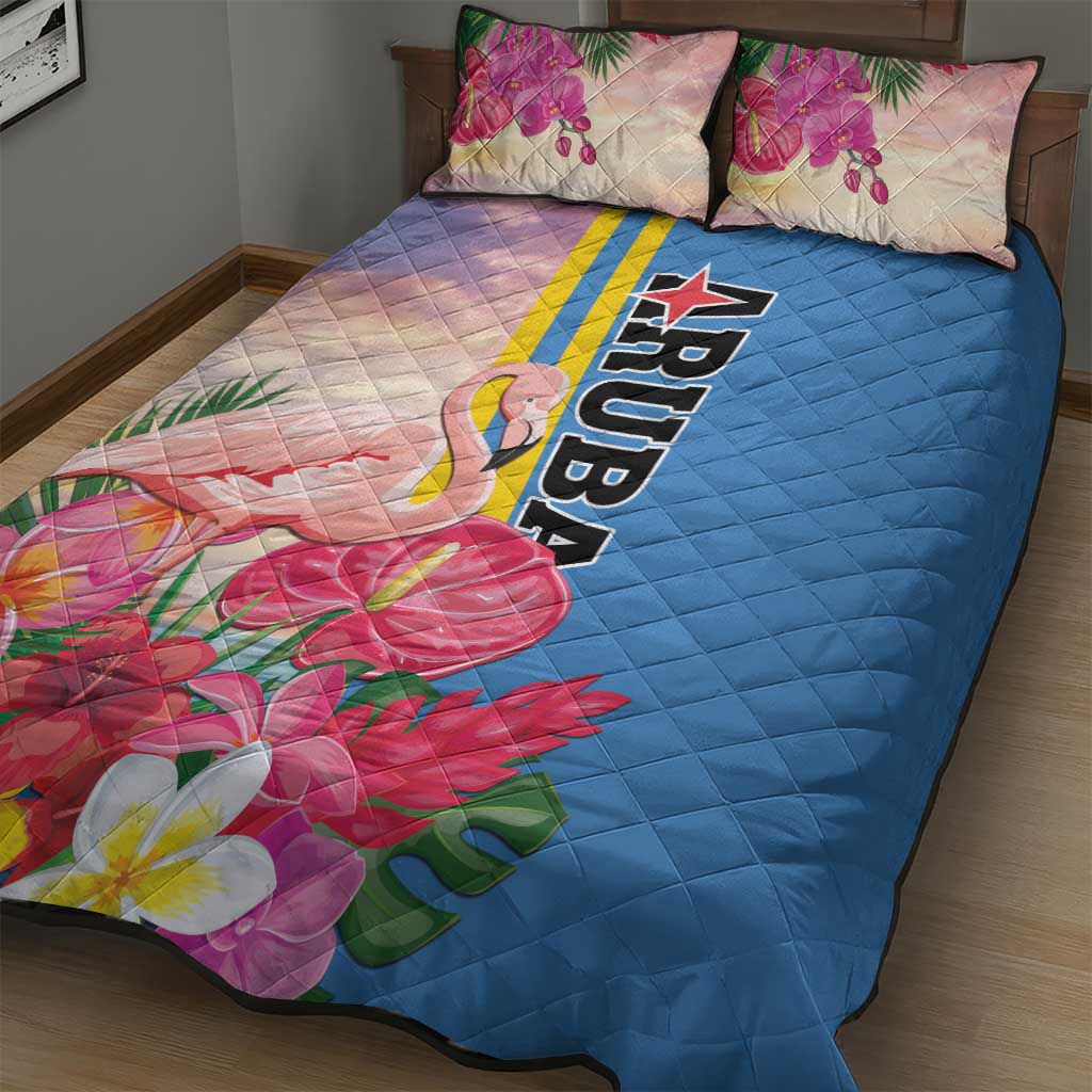 Aruba Flamingo Quilt Bed Set Tropical Sunset Vibes