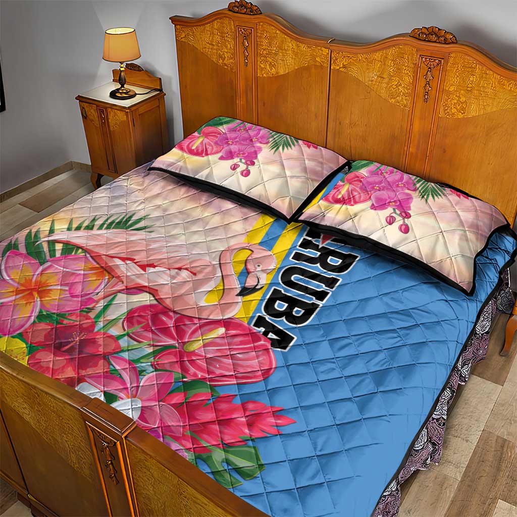 Aruba Flamingo Quilt Bed Set Tropical Sunset Vibes