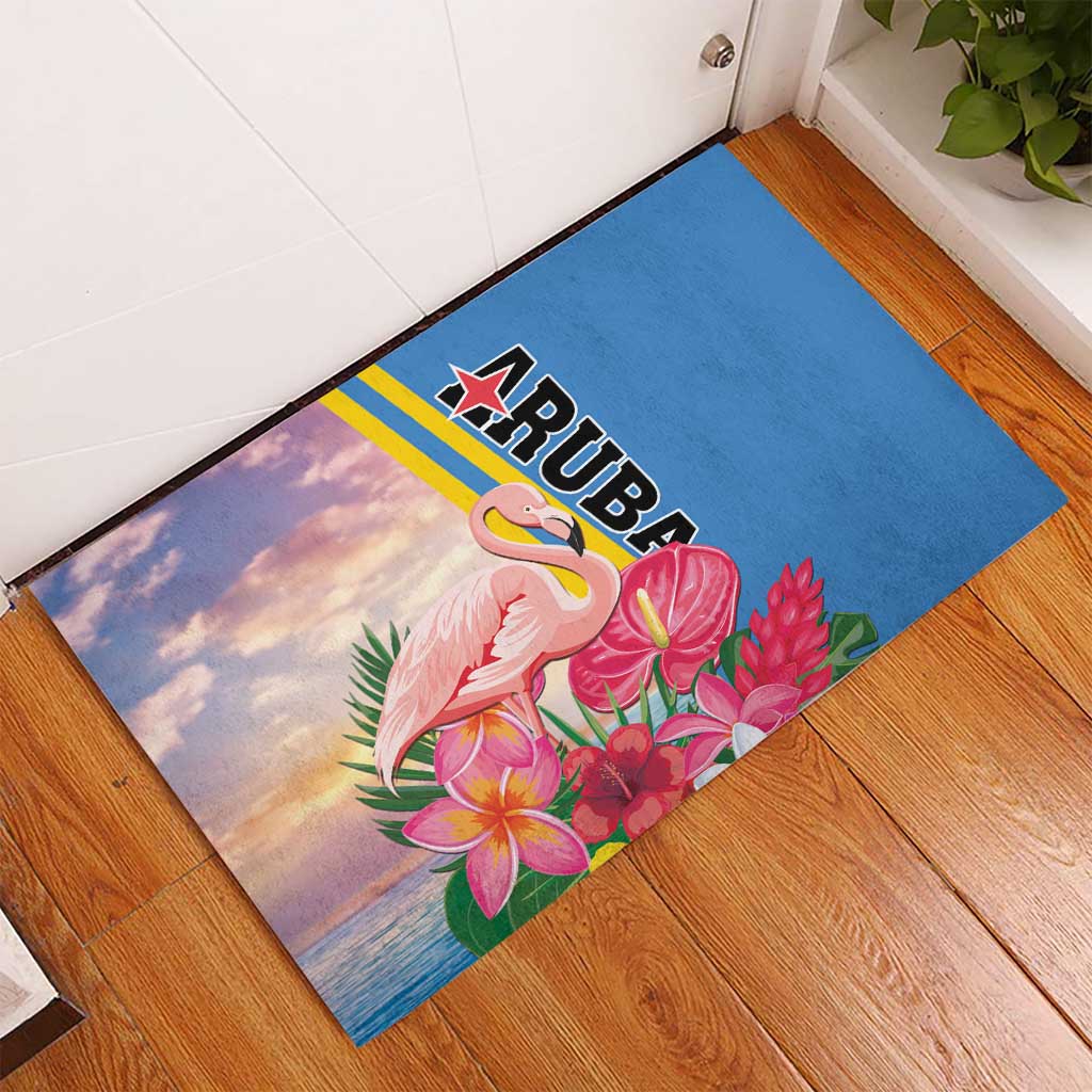 Aruba Flamingo Rubber Doormat Tropical Sunset Vibes