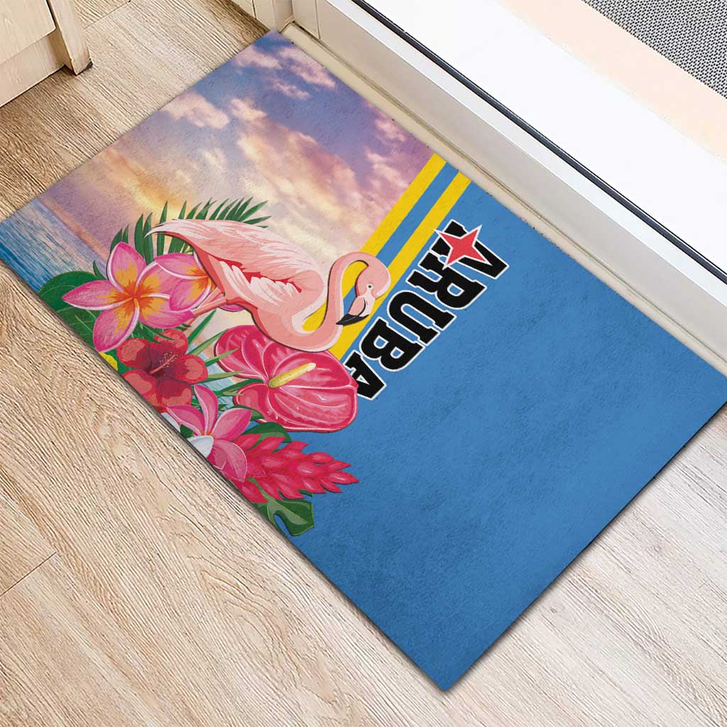 Aruba Flamingo Rubber Doormat Tropical Sunset Vibes