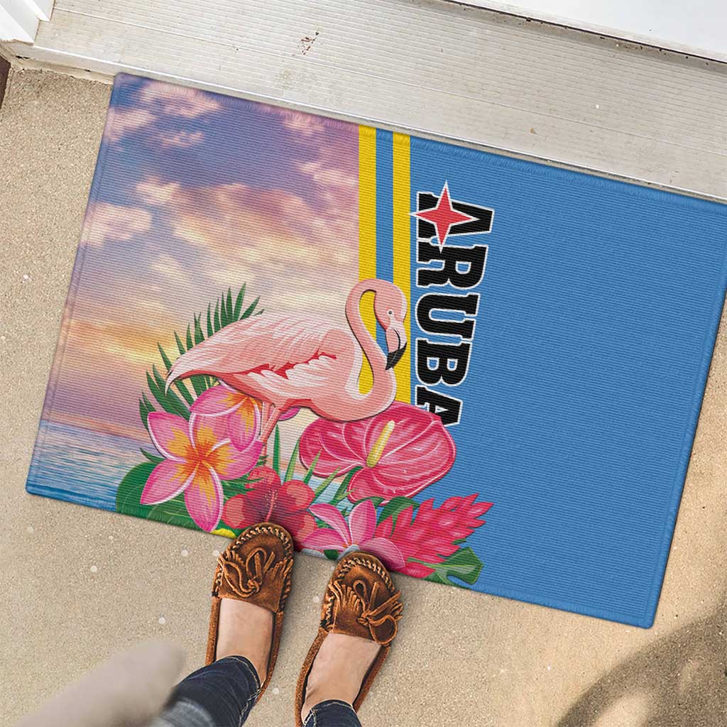 Aruba Flamingo Rubber Doormat Tropical Sunset Vibes