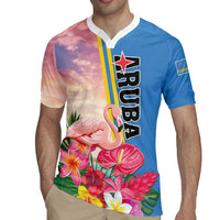 Personalised Aruba Flamingo Rugby Jersey Tropical Sunset Vibes