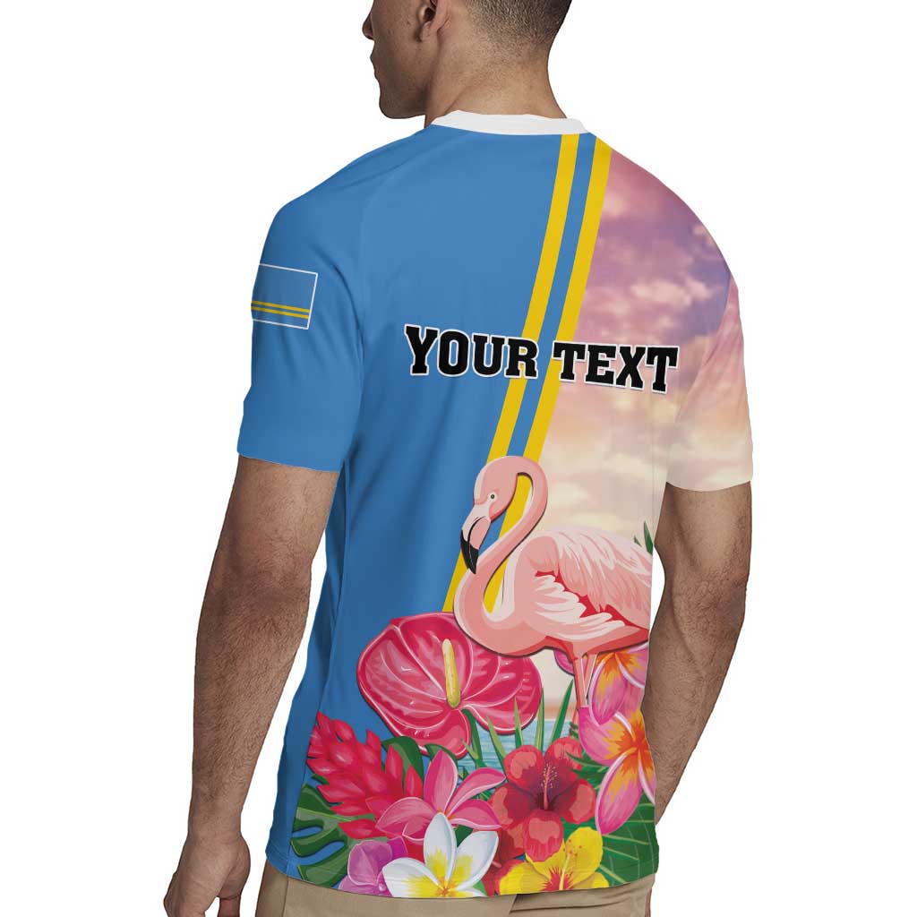 Personalised Aruba Flamingo Rugby Jersey Tropical Sunset Vibes