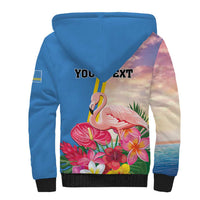 Personalised Aruba Flamingo Sherpa Hoodie Tropical Sunset Vibes