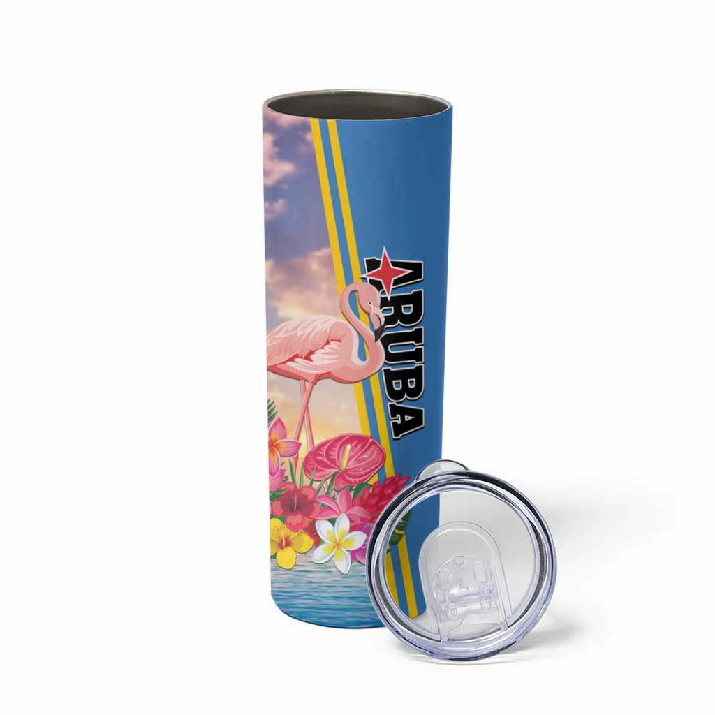 Personalised Aruba Flamingo Skinny Tumbler Tropical Sunset Vibes