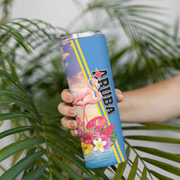 Personalised Aruba Flamingo Skinny Tumbler Tropical Sunset Vibes