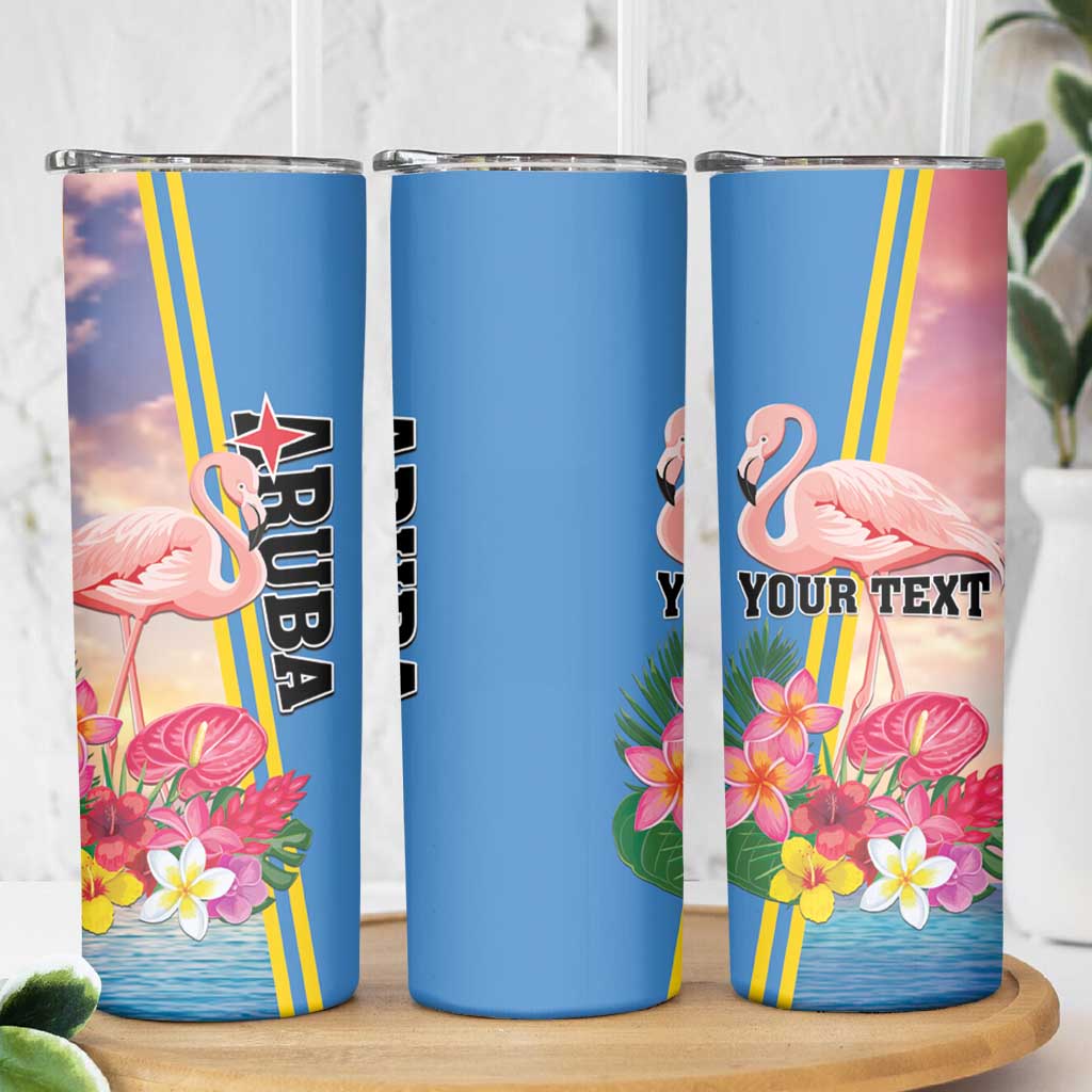 Personalised Aruba Flamingo Skinny Tumbler Tropical Sunset Vibes