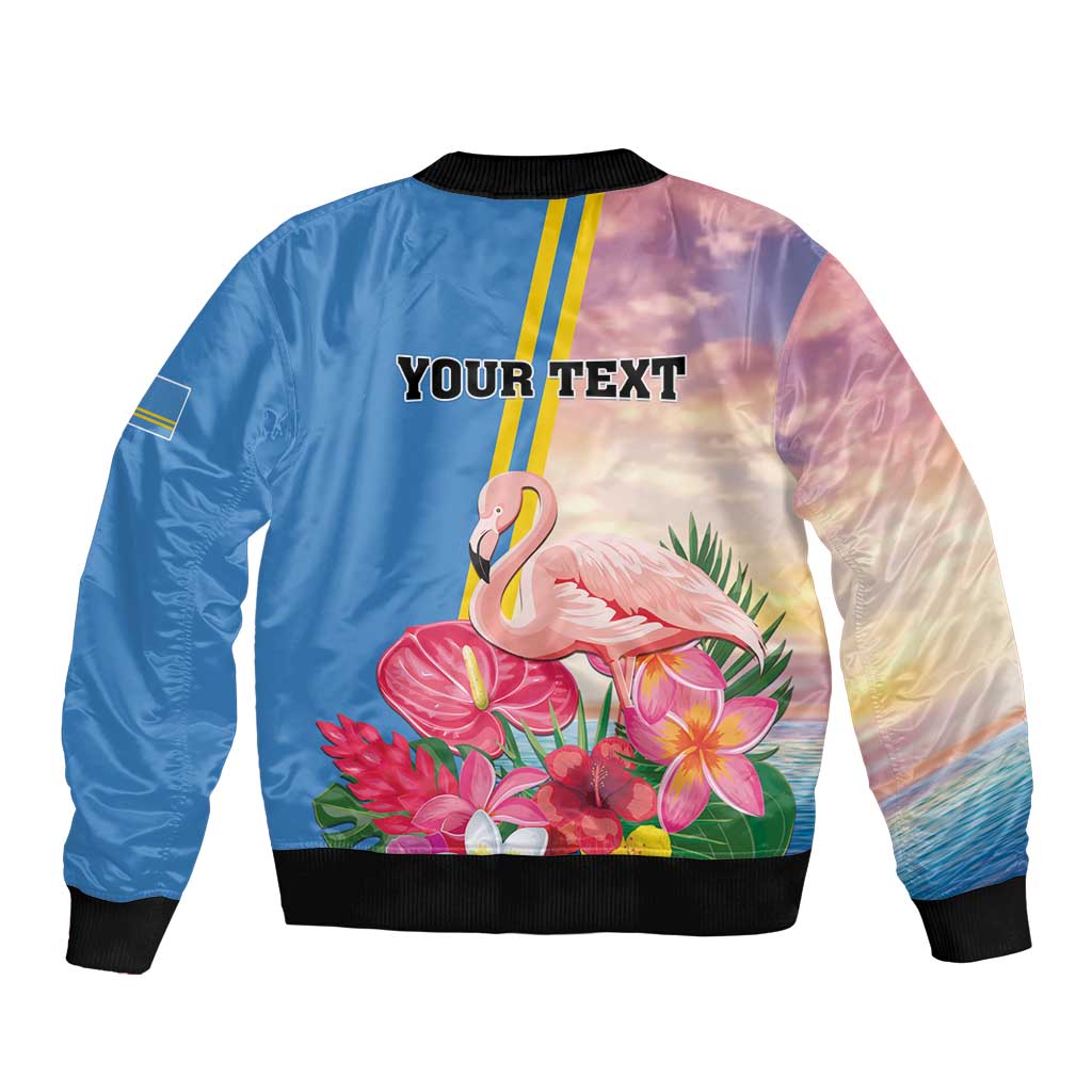 Personalised Aruba Flamingo Sleeve Zip Bomber Jacket Tropical Sunset Vibes