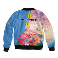 Personalised Aruba Flamingo Sleeve Zip Bomber Jacket Tropical Sunset Vibes