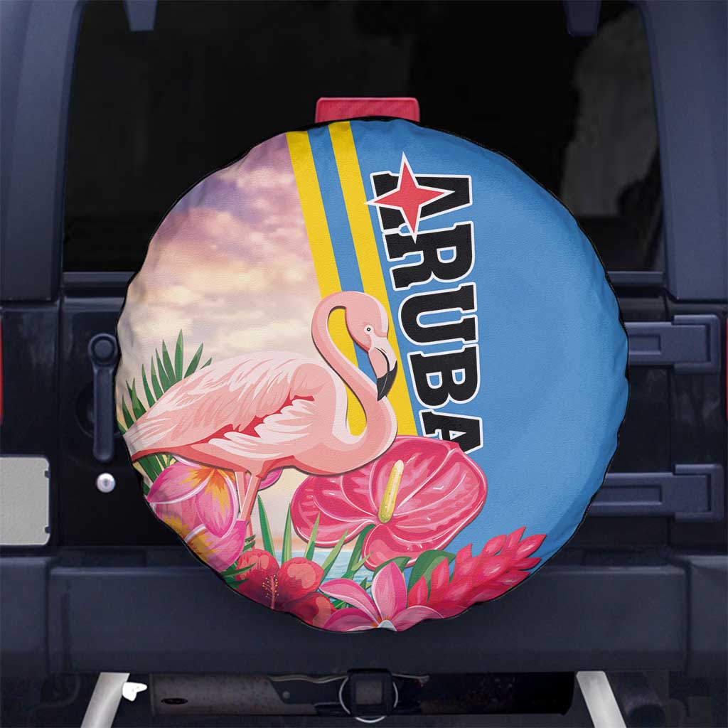 Aruba Flamingo Spare Tire Cover Tropical Sunset Vibes