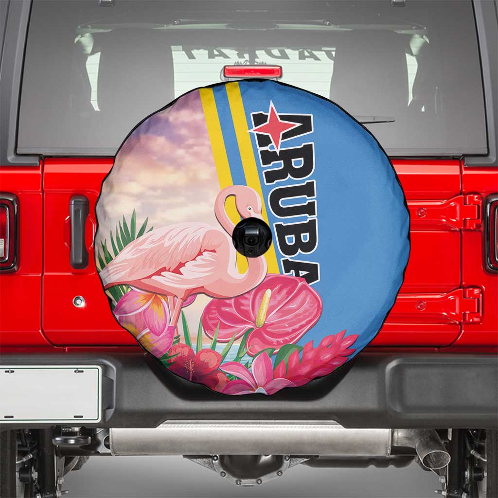 Aruba Flamingo Spare Tire Cover Tropical Sunset Vibes