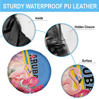 Aruba Flamingo Spare Tire Cover Tropical Sunset Vibes